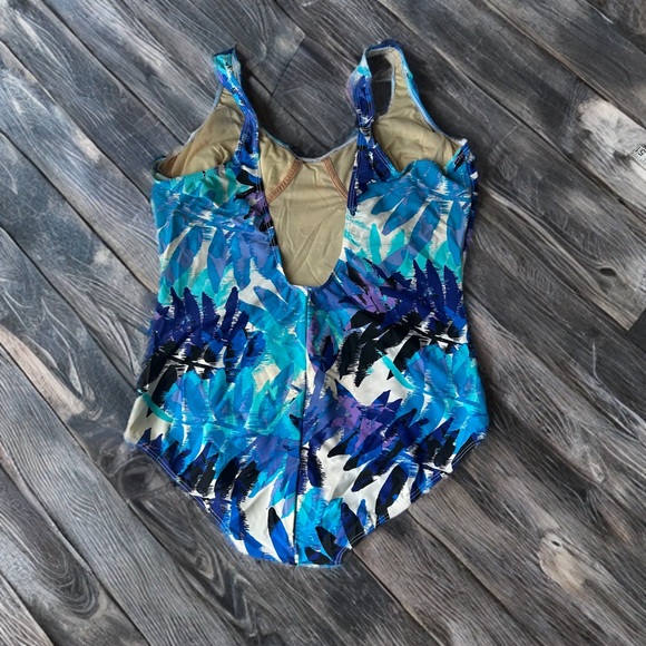 Nicole K Shelf Bra Lined Blue Abstract One-Piece Swimsuit XXL - Picture 3 of 9